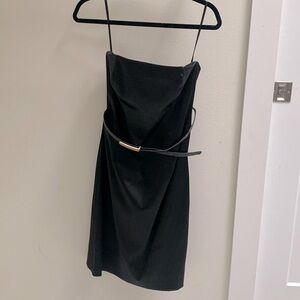 Staples, belted black satin White House Black Market cocktail dress